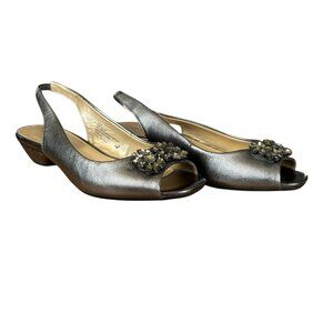 Liz Claiborne metallic silver embellished peep toe slingback heels women's 6 1/2